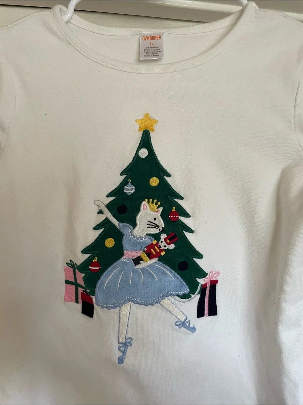 Gymboree Girls Long Sleeve Embroidered Ballerina Cat Ruffle Top